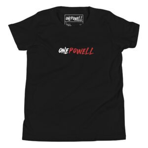 camiseta niño de manga corta negra con el logo de onepowell